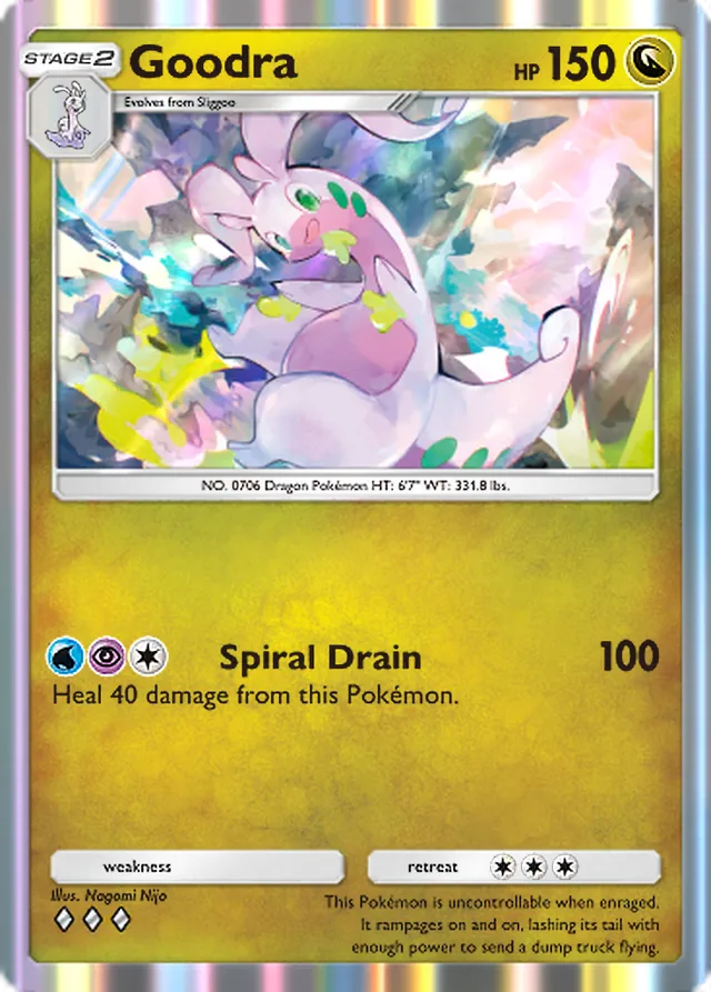 Goodra, Mega Rising #179, Stage 2 Dragon Pokémon, illustrated by Nagomi Nijo