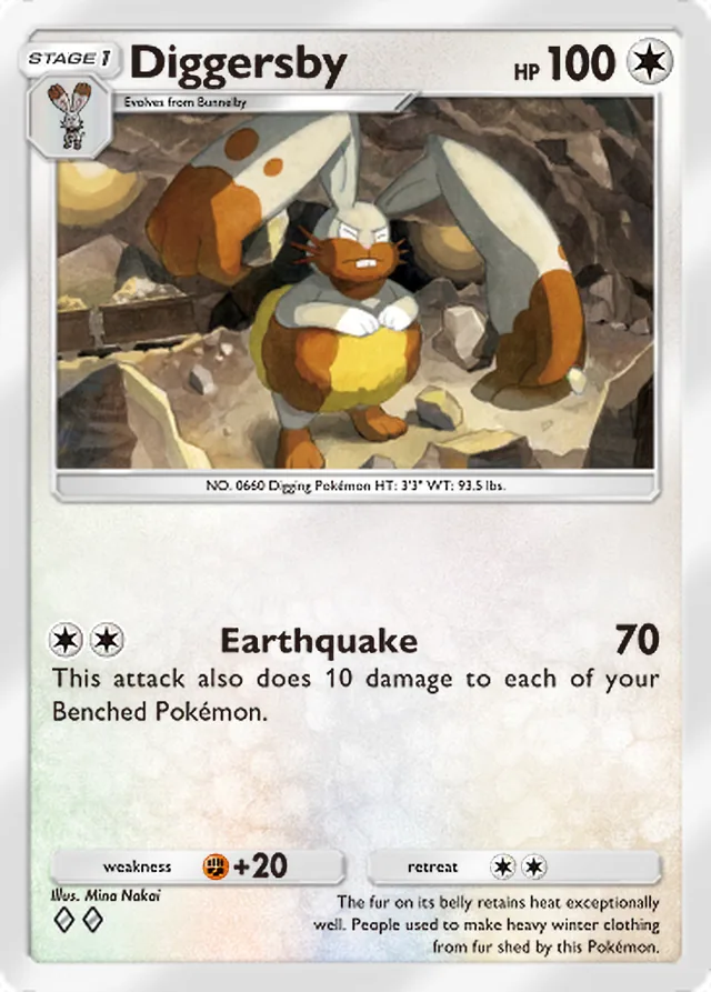 Diggersby, Fantastical Parade #140, Stage 1 Colorless Pokémon, illustrated by Mina Nakai