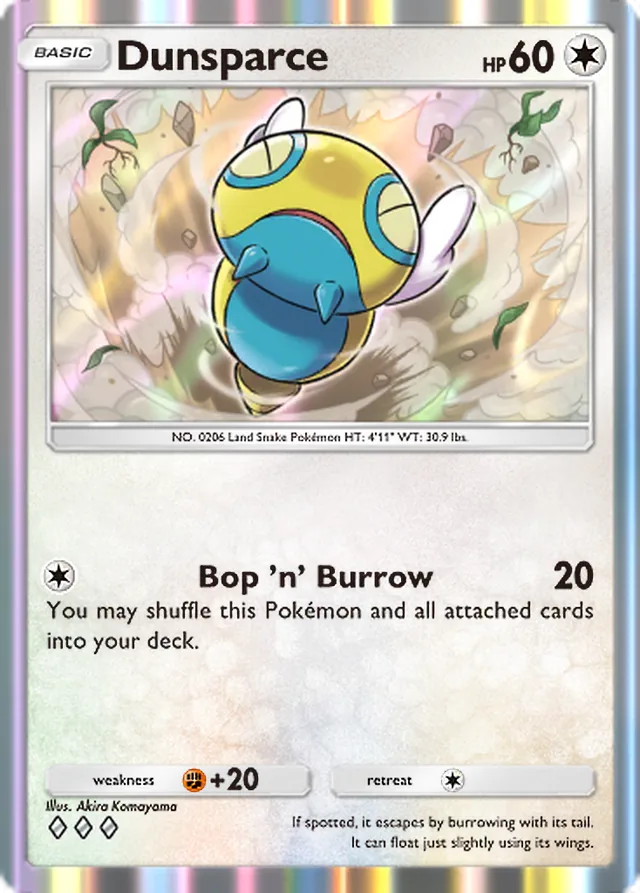 Dunsparce, Pulsing Aura #130, Basic Colorless Pokémon, illustrated by Akira Komayama
