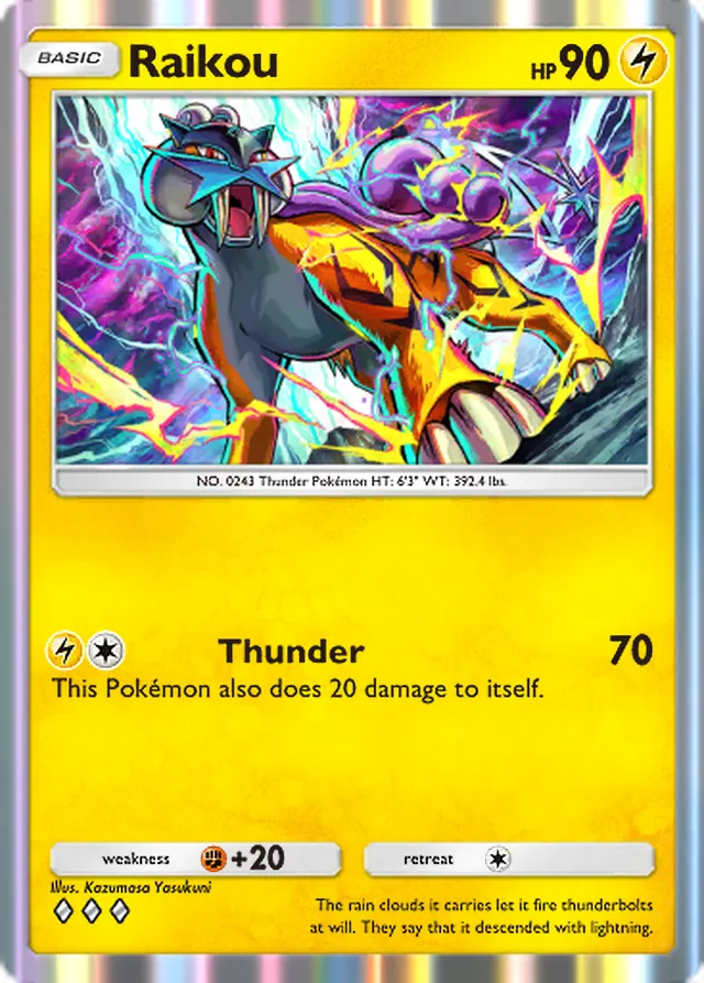 Raikou, Wisdom of Sea and Sky #071, Basic Lightning Pokémon, illustrated by Kazumasa Yasukuni