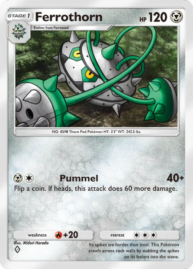 Ferrothorn, Fantastical Parade #116, Stage 1 Metal Pokémon, illustrated by Midori Harada