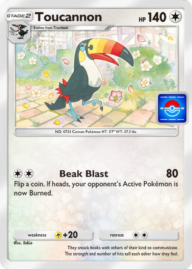 Toucannon, Promo-A #073, Stage 2 Colorless Pokémon, illustrated by Sekio
